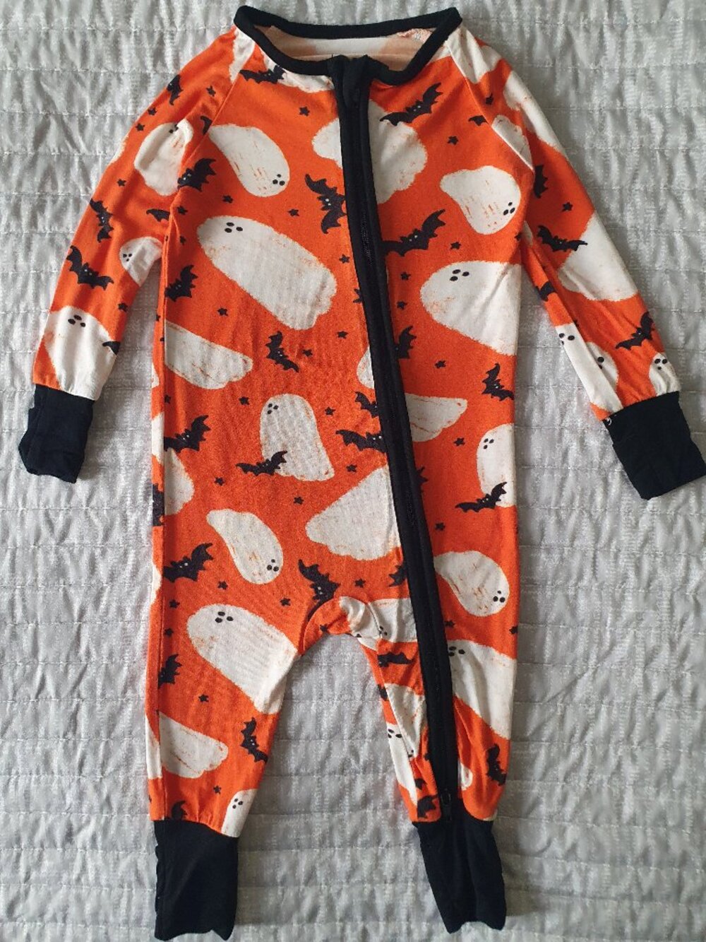 Bamboo Ghost & Bat Halloween Zip Romper Pajamas 3-6M